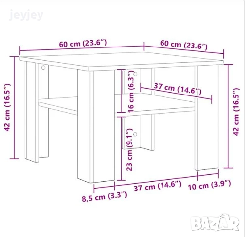 Кафе маса, бял гланц, 60x60x42 см, снимка 2 - Маси - 52569363