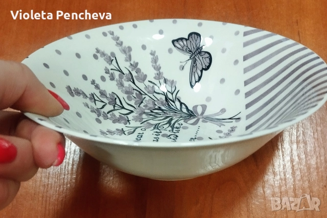 Купа Лавандула и пеперуди , снимка 2 - Прибори за хранене, готвене и сервиране - 52593060
