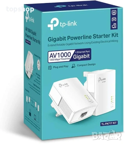 Чисто нов запечатан в целофан Powerline адаптер TP-Link TL-PA7017 KIT AV1000, 1000 Mbps, до 300м ...