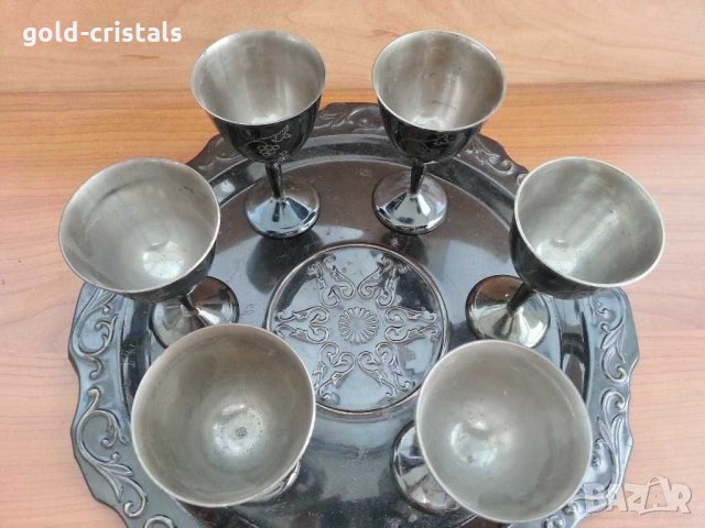  Метални чаши с поднос месинг бронз , снимка 6 - Антикварни и старинни предмети - 29292727