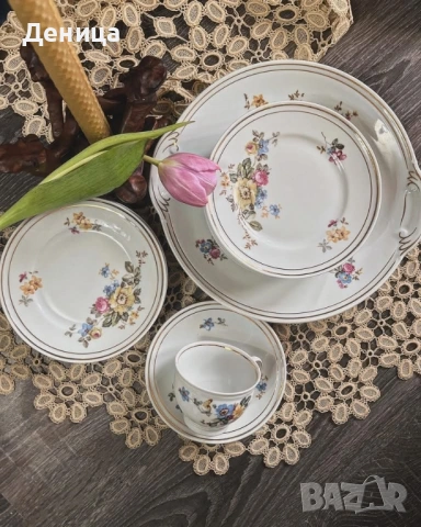 Triptis VEB Германия 1949-1960 Десертен комплект Усмихващ и слънчев с намигване към пролетта 