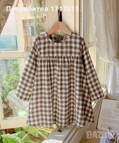 Рокличка с дълъг ръкав, каре, размер 6 (подходяща за 5 г.)