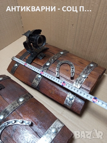 Комплект Стари Ръчно Изработени Стенни Лампи От Старо Дъбово Буре. Номер 611., снимка 12 - Антикварни и старинни предмети - 53224391