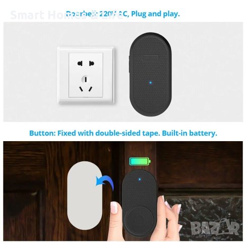 Безжичен, водоустойчив, домашен звънец Fuers 1+2, 32 Мелодии!, снимка 3 - Други - 44581838