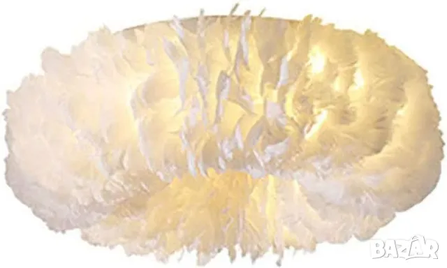 Полилей Таванна лампа Полилей с бяло перо, Модерни LED осветителни