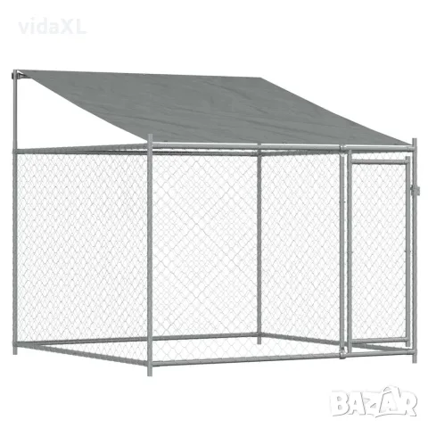 vidaXL Кучешка клетка с покрив и врата сив 2x2x2 м поцинкована стомана