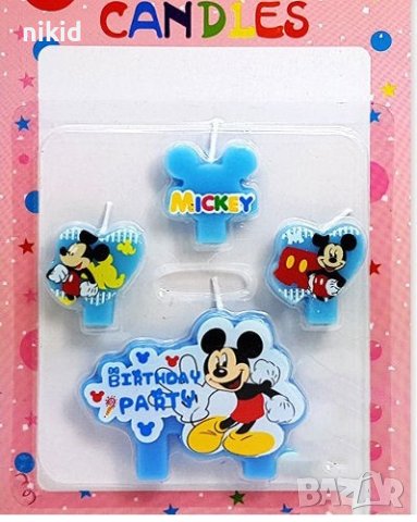4 бр Мики Маус Mickey Mouse сини свещи свещ за торта Рожден ден детско парти