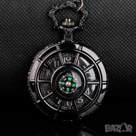 Нов Джобен часовник черен с компас бели цифри числа хубав   , снимка 1 - Джобни - 37288346