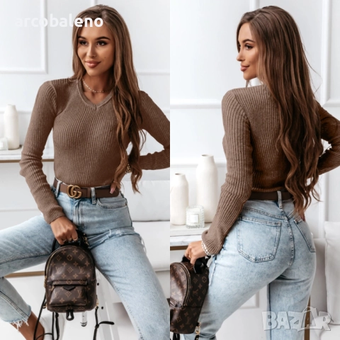 Дамски пуловер с V-образно деколте Rori, 5цвята , снимка 2 - Блузи с дълъг ръкав и пуловери - 52383160