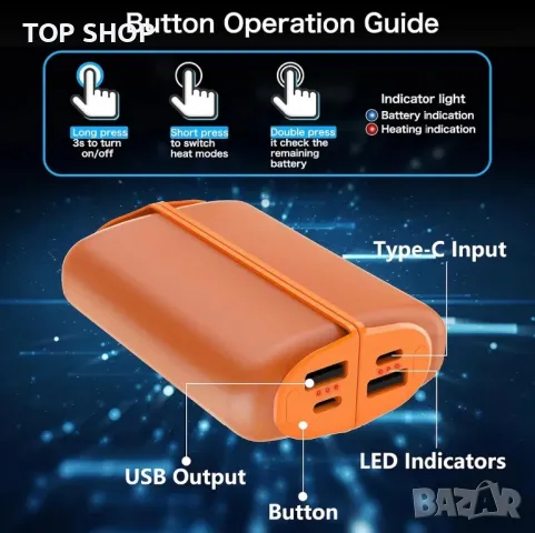 INNOPAW 2-в-1 Преносими Акумулаторни магнитни нагреватели за ръце/2x5000mAh PowerBank/3 степени, снимка 6 - Външни батерии - 49308565