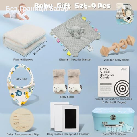 Нов Луксозен Бебешки Подаръчен Комплект за Момче - 9 Елемента за новородено, снимка 3 - Други - 44610993