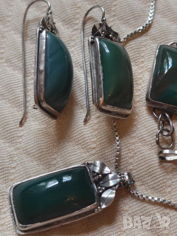 Авторски ретро сребърен лот с натурален ахат 950 НАМАЛЕН , снимка 4 - Бижутерийни комплекти - 49977858