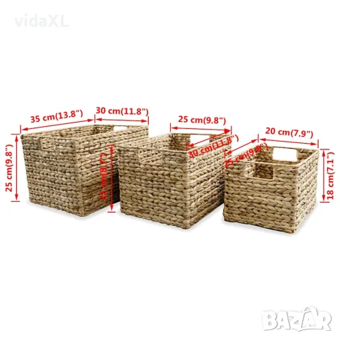 vidaXL Кошници за съхранение, 3 части, воден хиацинт, снимка 5 - Кутии за съхранение - 56146376