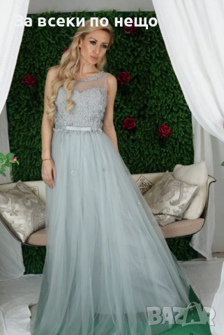 Елегантна Стилна Дълга Официална Рокля С Дантела И Тюл Код Roni29, снимка 3 - Рокли - 54011584