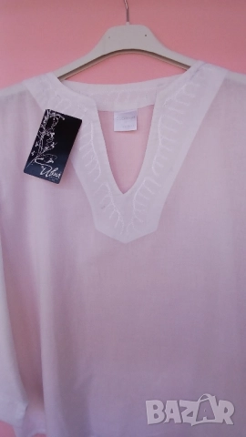 Стилни дамски бели памучни и кенарени блузи с бродерии без бродерия., снимка 3 - Ризи - 51481162