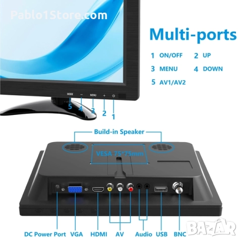 Wstirhy 9.7-инчов монитор 1024x768 LED с HDMI и USB – Видеонаблюдение, снимка 4 - Друга електроника - 52669678