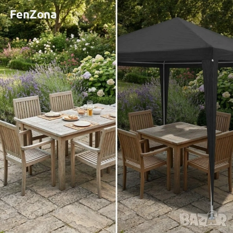 Градинска шатра тип „павилион“, 3x3м, Водоустойчива, Прахово боядисана стоманена рамка, Сива, снимка 3 - Градински мебели, декорация  - 53167491