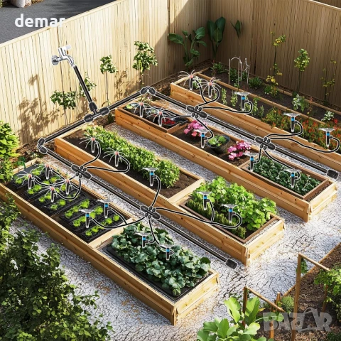 Комплект за капково напояване с тръба 10 метра 1/2 инча, тръба 60 метра 1/4 инча и всичко необходимо, снимка 2 - Напояване - 50948093