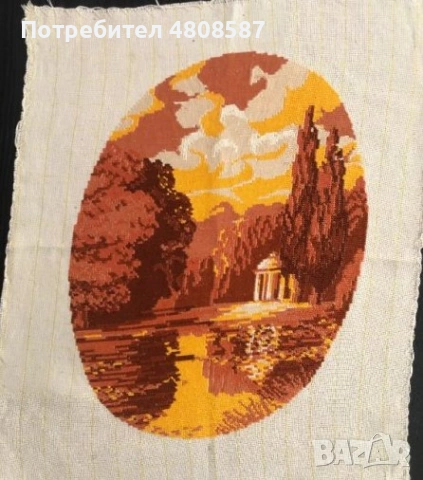 Овален гоблен в оранжеви мотиви, снимка 2 - Гоблени - 54320285