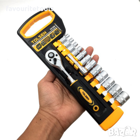 Комплект тресчотка с вложки 1/4" TOLSEN Gripro Industrial 14 части   , снимка 5 - Други инструменти - 39114482