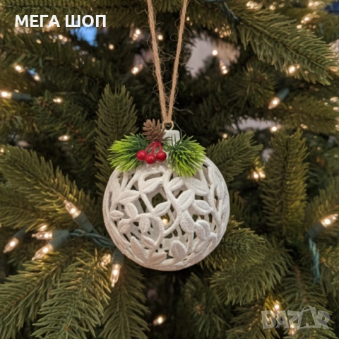 Коледни играчки за елха „Winter White Elegance“ – луксозни висящи декорации с натурален завършек и с, снимка 7 - Декорация за дома - 52586380