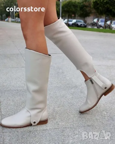 Равни ботуши - бежова кожа - GHM9