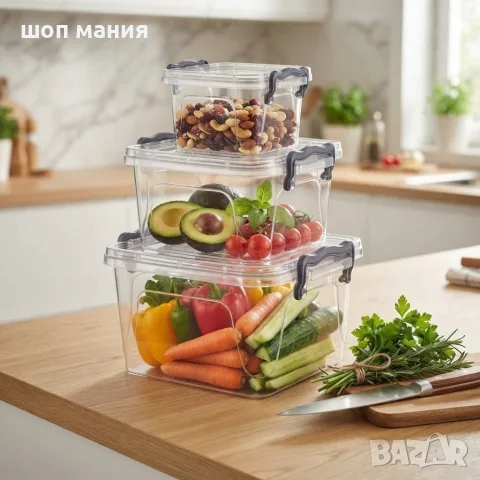 Комплект 3 квадратни кутии за храна