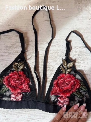 Ново черно дантелено бюстие с лента бродирано цвете и регулиращи се презрамки S , M , L , XL размер, снимка 2 - Бельо - 52197053