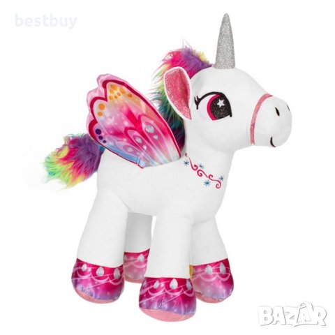 БЯЛ Плюшен еднорог с розови крила, грива и опашка , 41 см