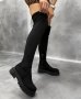 Равни чизми - черен велур - B300, снимка 1 - Дамски ботуши - 35664694