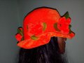 Неоновооранжева шапка с цветя за Хелоуин или карнавал, снимка 6