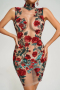 Къса ефирна полупрозрачна рокля с флорален мотив с пайети