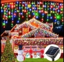 Коледни соларни лампички LED завеса 3м х 30-50см многоцветна светлина с 8 програми, снимка 1