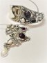 Сребърен комплект с естествени аметисти и перли, снимка 1 - Бижутерийни комплекти - 42144802