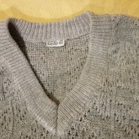 Мъжки пуловер остро деколте  сив Вълнен нов, снимка 2 - Пуловери - 35273229