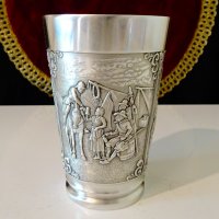 Чаша,халба от калай,ловна тема. , снимка 1 - Антикварни и старинни предмети - 37783626
