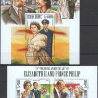 Чисти марки в малък лист и блок Кралица Елизабет II и принц Филип 2017 от Сиера Леоне, снимка 1 - Филателия - 40736047