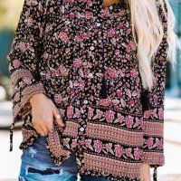 Дамска блуза с дълъг ръкав и флорален принт, снимка 2 - Блузи с дълъг ръкав и пуловери - 40456142