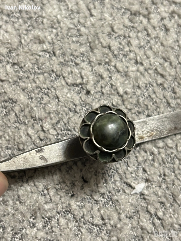 Дамски сребърен пръстен с нефрит, ръчна изработка, снимка 1