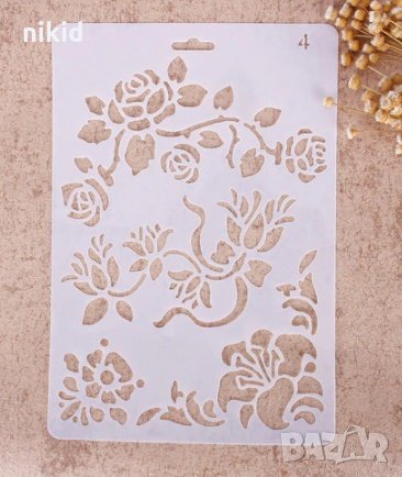 Разпръснати рози стенсил шаблон за спрей за торта украса кекс декорация с пудра захар, снимка 1