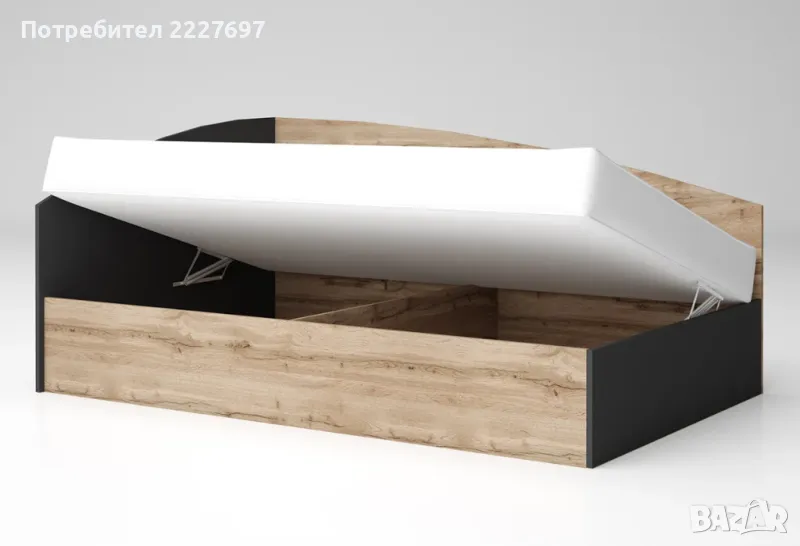 Легло Лео 4/високо/  за матрак 120/190 - дъб вотан/антрацит, снимка 1