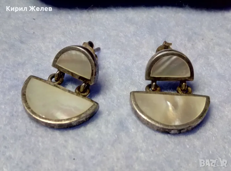 ПРЕЛЕСТНИ ВИНТИДЖ АРТ СЕДЕФЕНИ СРЕБЪРНИ ОБЕЦИ СРЕБРО 925 МАЙСТОРСКА РЪЧНА РАБОТА 49573, снимка 1