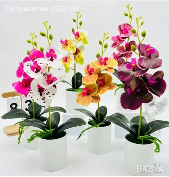 6 бр изкуствени орхидеи в саксия, снимка 1