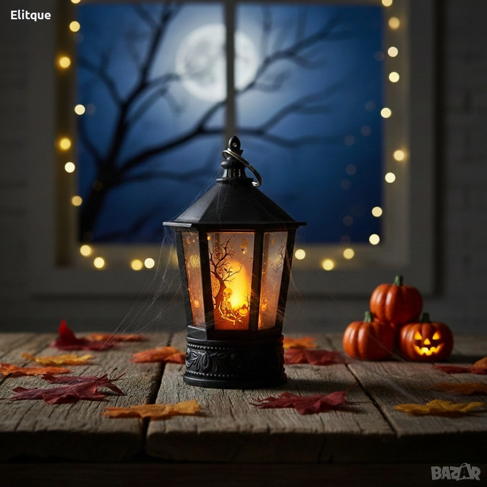 Декоративен LED фенер за Хелоуин – Реалистичен пламък и тематични шарки, снимка 1