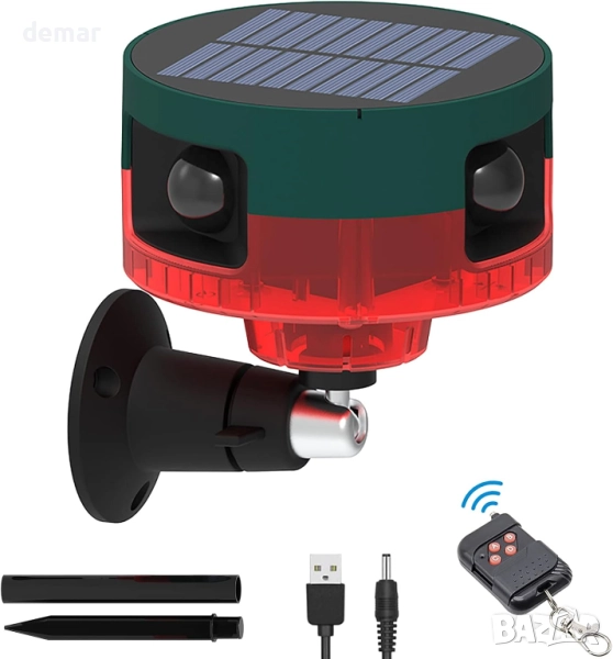 KINGCOO Соларна аларма със 360° сензор за движение и LED мигаща стробоскопична предупредителна лампа, снимка 1