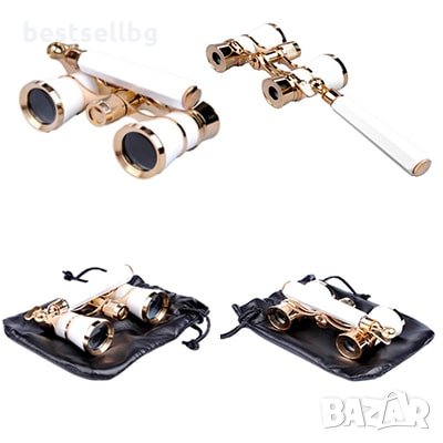 Бял театрален бинокъл с дръжка увеличение 3Х за театър опера подарък, снимка 1