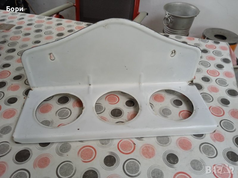 Стара емайлирана поставка за буркани,бутилки, снимка 1