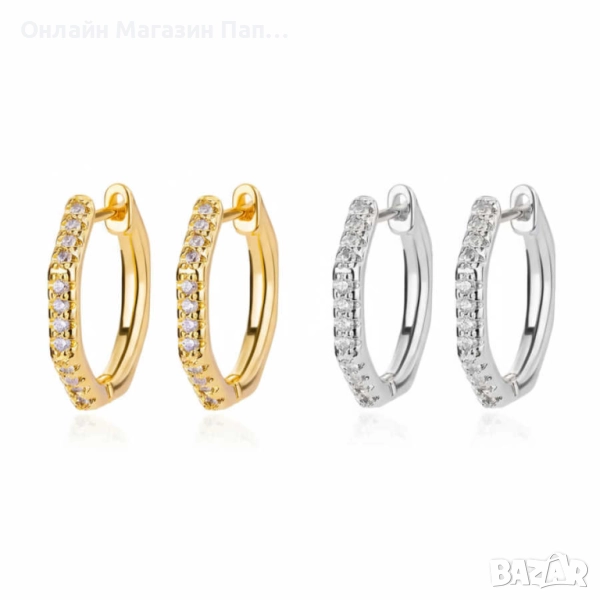 Дамски обеци халки с полигони от цирконий – Неръждаема стомана, луксозни сватбени бижута, снимка 1