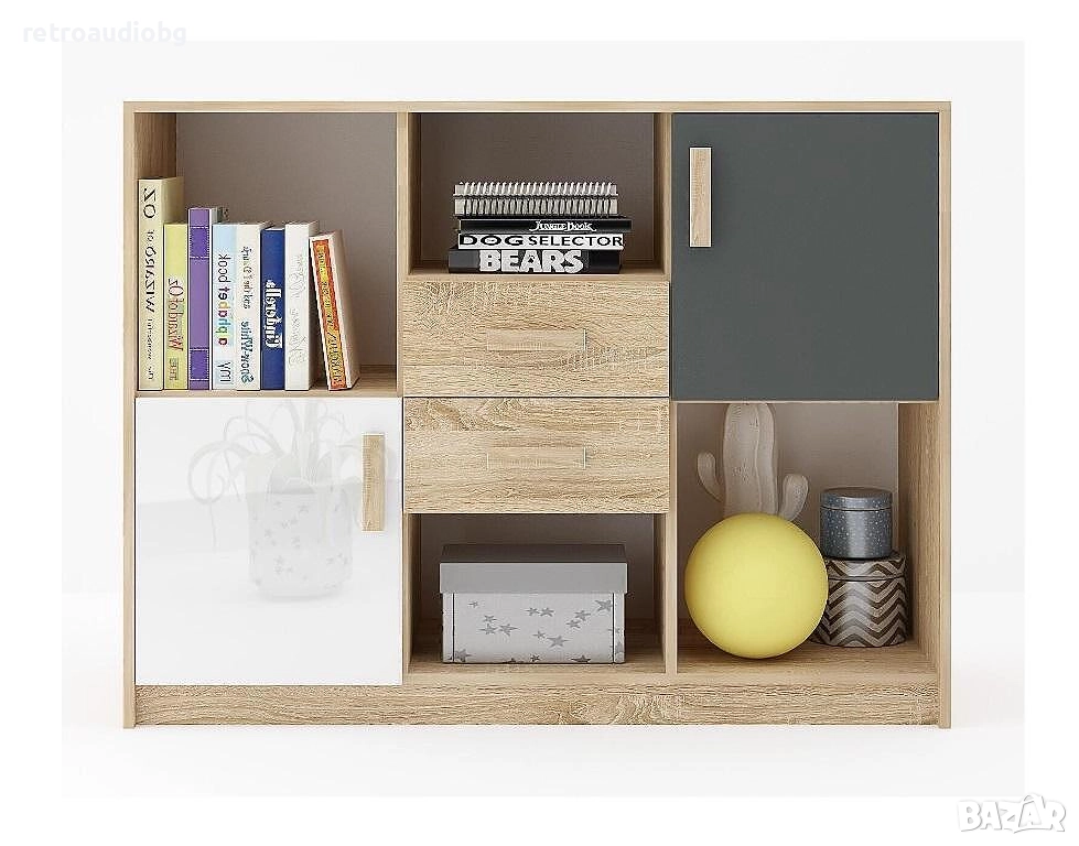   Скрин за детска стая Сидни М11 Дъб сонома - Антрацит - Бяло гланц, снимка 1