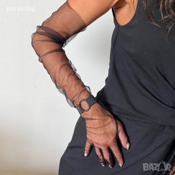 Комплект черни тюлени ръкавици с гривни 7051+8557-2pcs, снимка 1